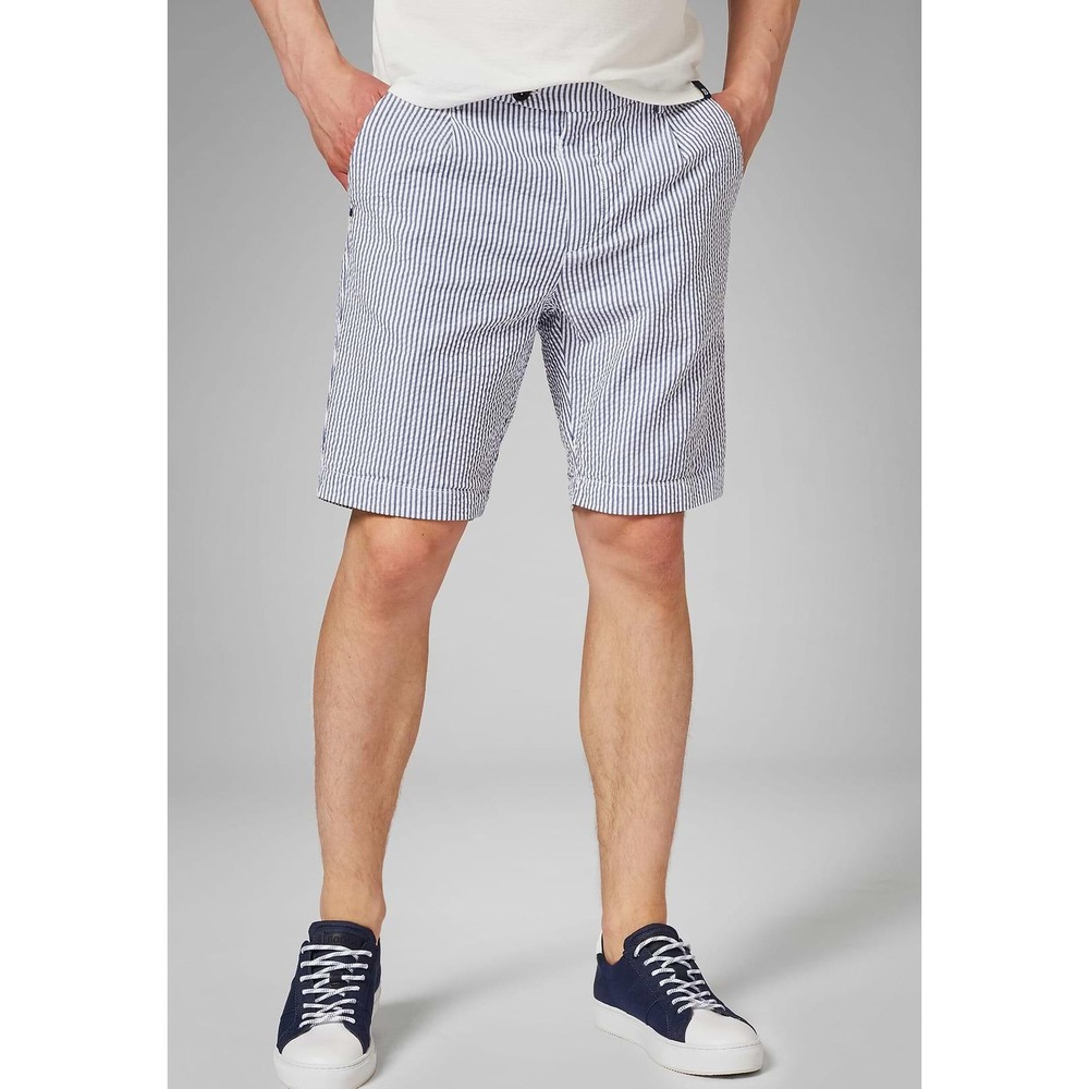 Boggi Milano Bermuda Shorts Blue White Striped Seersucker Pleated Men's 48 US 34